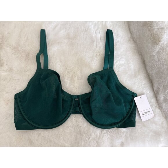 Auden Mesh size 40D Unlined Demi Bra Comfort Wire Deep Green NEW - Picture 2 of 5